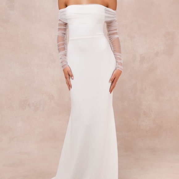Lulus Dresses & Skirts - Lulus Beautifully Beloved White Mesh Off-the-shoulder Maxi Dress - Size S